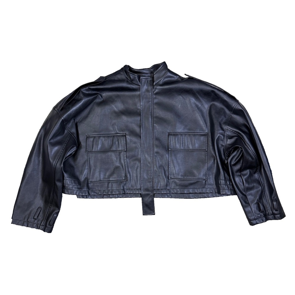 Ruve Womens One Size Clive Vegan Leather Crop Jacket in‎ Black Read!